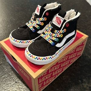 Vans Toddler Sk8-Hi Zip Black with Rainbow Checker Size 7.5 Boys or Girls